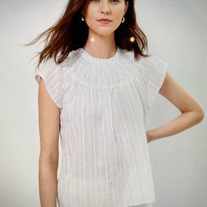 Loft white top with shimmer smock shell.  Great shoulder accent !